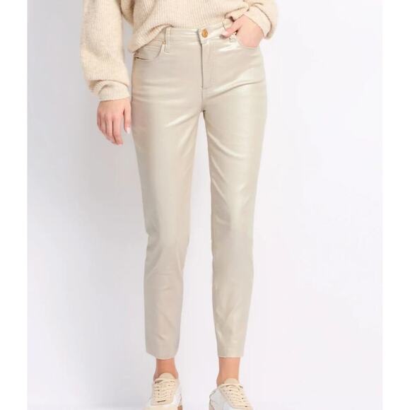 Kut From The Kloth NEW Shiny Gold Sz 2 High Rise Charlize Fab Ab Cigarette Leg - Picture 1 of 10